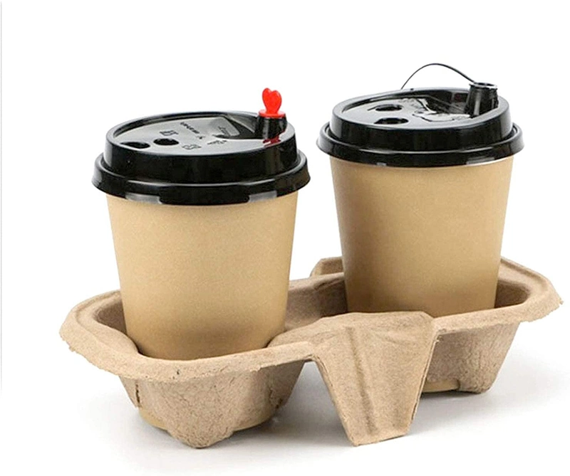 2 Soporte de bebidas de tazas, soporte de fibra de café moldeado desechable, soporte de tazas duradero para bebidas calientes o frías