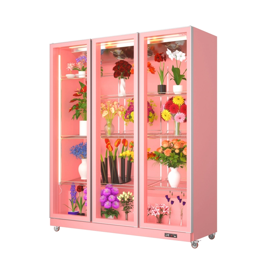 Upright Glass Door Display Fridge for Flower