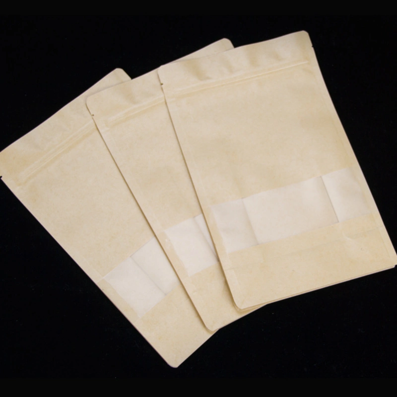 Bolsa de papel de papel de Kraft Bolsa de plástico de envasado de alimentos AutoReliant Y autoproclamado Regalo de ventana biodegradable de Regalo Brown de Café Comida resealable Snack Bag