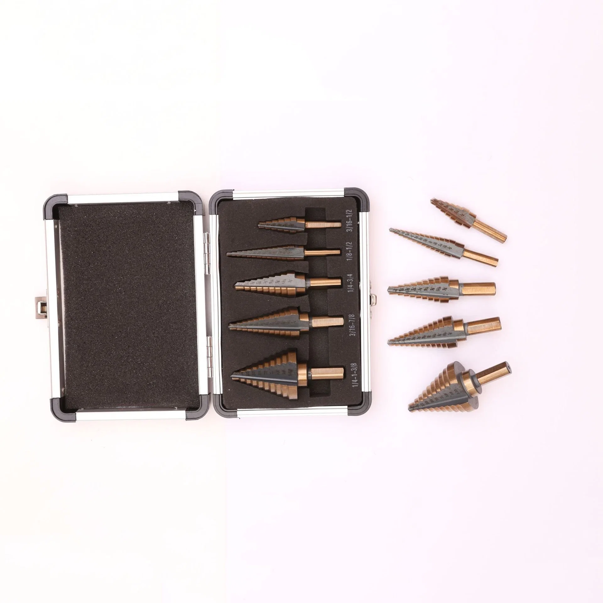 Step Drill Bit Set for Metal and Wood 6 Piece SAE, Spiral Grooved for Faster Drilling Titanium Coated