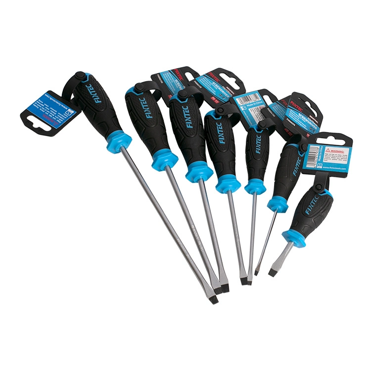 أدوات Fixtec اليدوية مجموعة مفكات جيب CRV Slotted 7PCS مع طرف ممغنط ومقبض ناعم