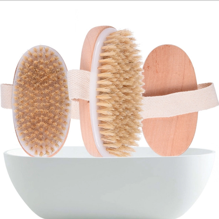 Wholesale/Supplier High quality/High cost performance Bamboo Wooden Handle Dry Skin Silicone Bath Body Brush Beech Wood Boar Bristles Bath Brush for Women