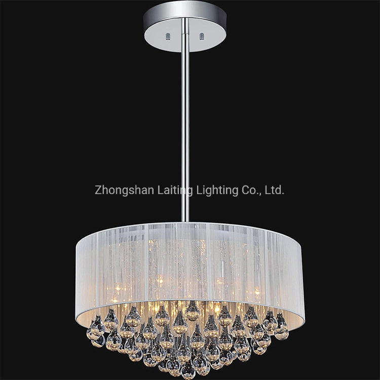 American Pastoral Style Chrome Ceiling Lamp Crystal Lamp High quality/High cost performance Crystal Raindrop Chandelier with White Lampshade