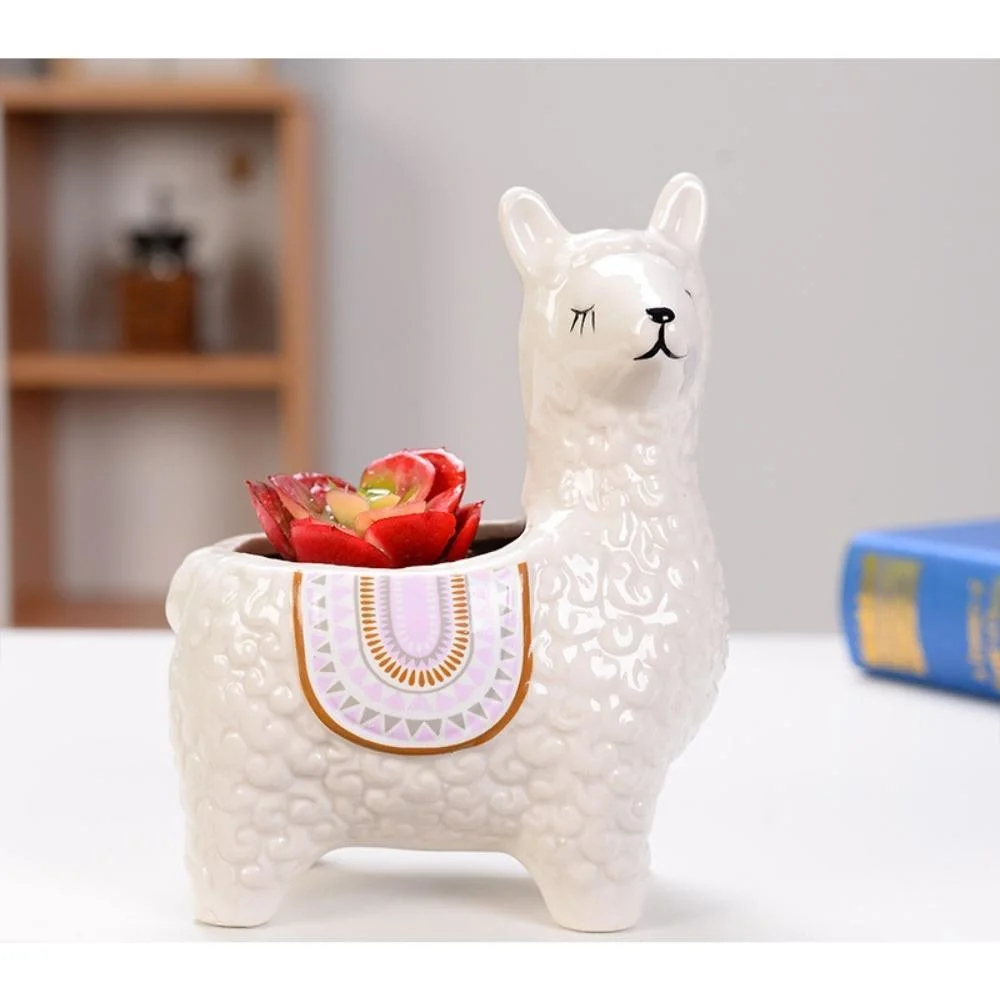 Cute Design Sheep Ceramic Flowerpot Herb Succulent Indoor Outdoor Decoration Ci20601