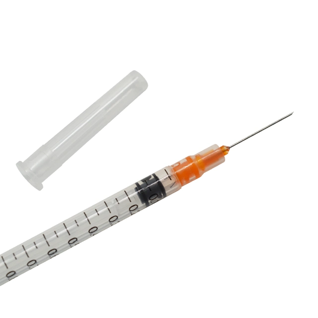 Disposable Medical Orange Cap 1ml Insulin Syringe with Fixed Needle