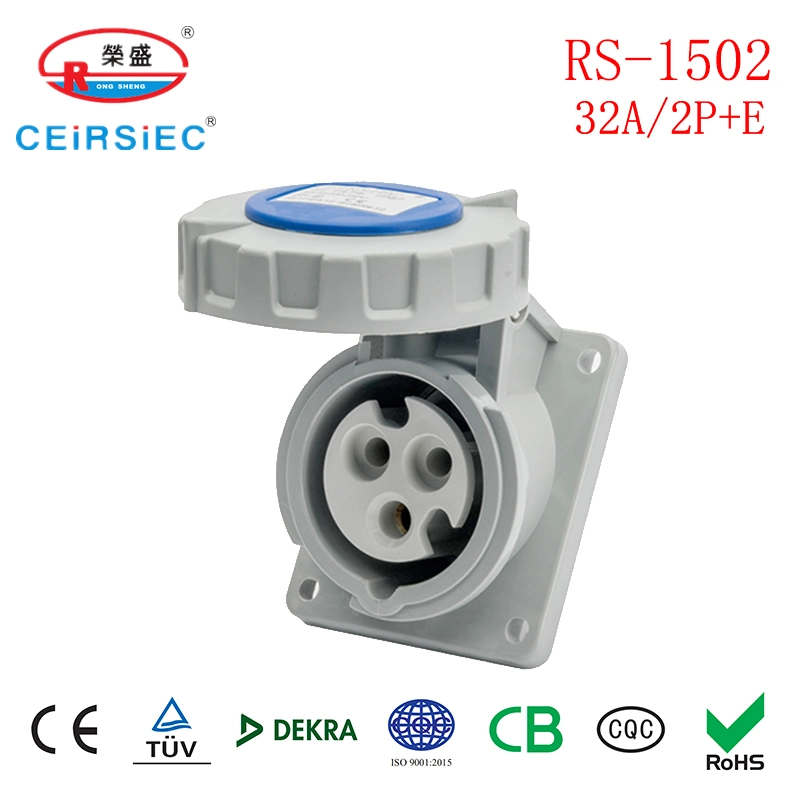 European Standard Single Phase 32A Industrial Socket Panel Mount Socket Concealed Socket for Plastic Box with Nylon