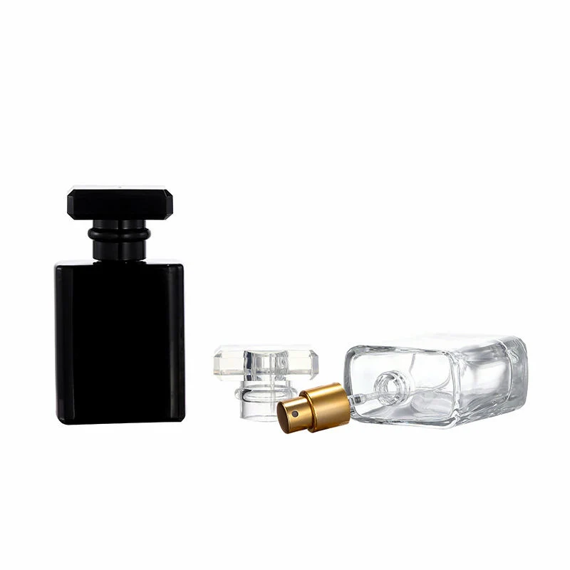 High End Luxury Square 30ml 50ml Black Clear Empty Beautiful Perfume Spray Bottle Package