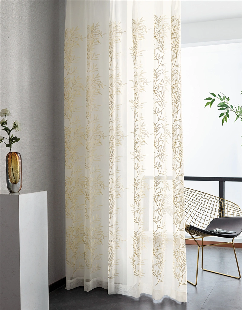 Flower and Leaves Embroidery Sheer Curtain