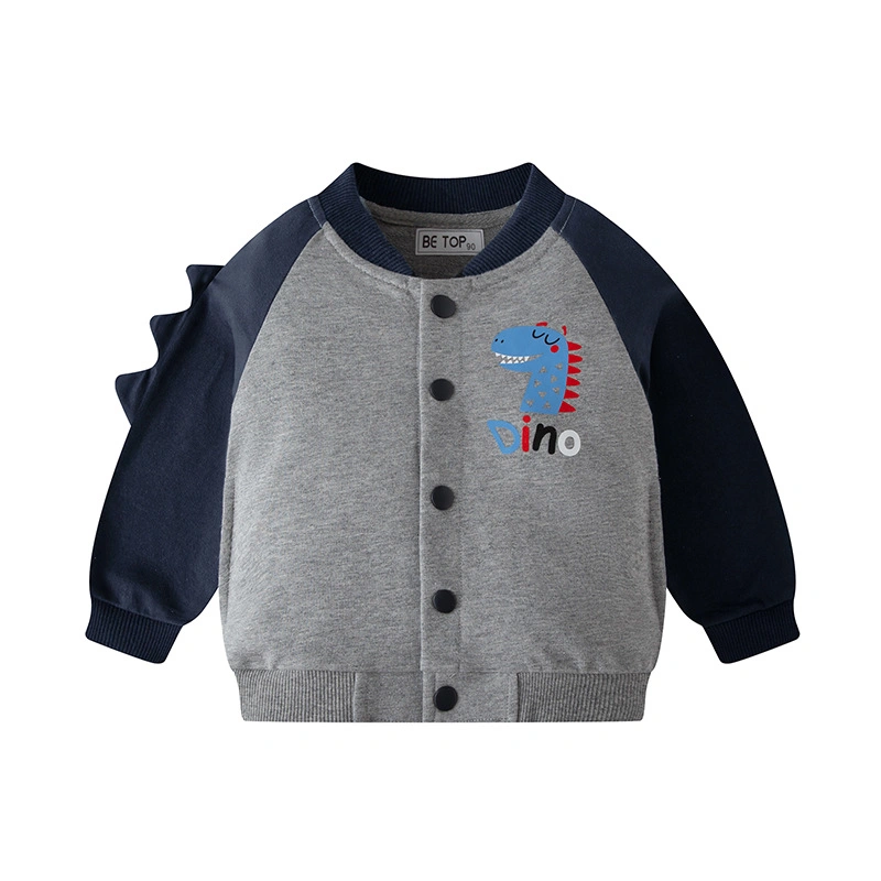 2022 Children's Autumn Cartoon Dinosaur Baby Single-Breasted Insert Sleeve Jacket Sweatshirt Baseball Jersey Boys' Tops