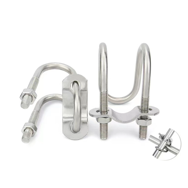 Double U-Shaped Clamp Cross Fixed Tube Clip Fixed Water Pipe Stainless Steel U-Bolt Cross Tube Clip