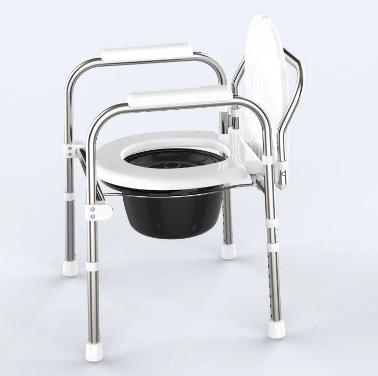 Foldable Commode Chair PVC Soft Seat Steel Pipe Toilet Chair