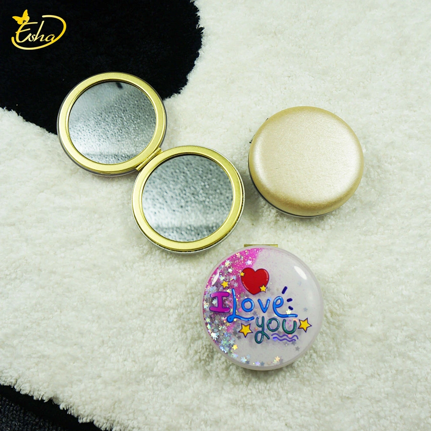 Small Fresh Girl Heart Portable Makeup Mirror Folding Thick Bread Mirror