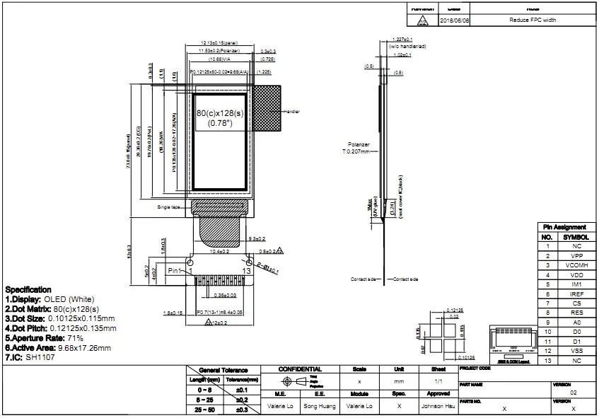 0.78'' Small Monochrome OLED Display, 80*128 Resolution, Spi Interface, with Sh1107g IC