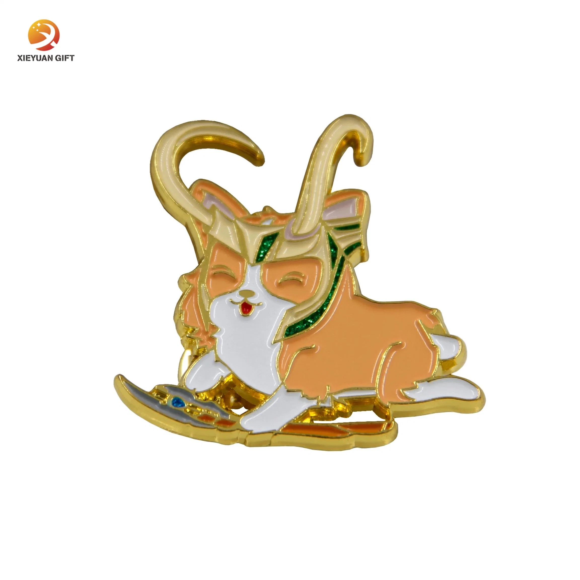 O logotipo personalizado gold plating com cintilantes emblemas Metal Anime Cartoon Broche Roupas Hat Hijab Soft Pin de lapela emblema esmalte dura