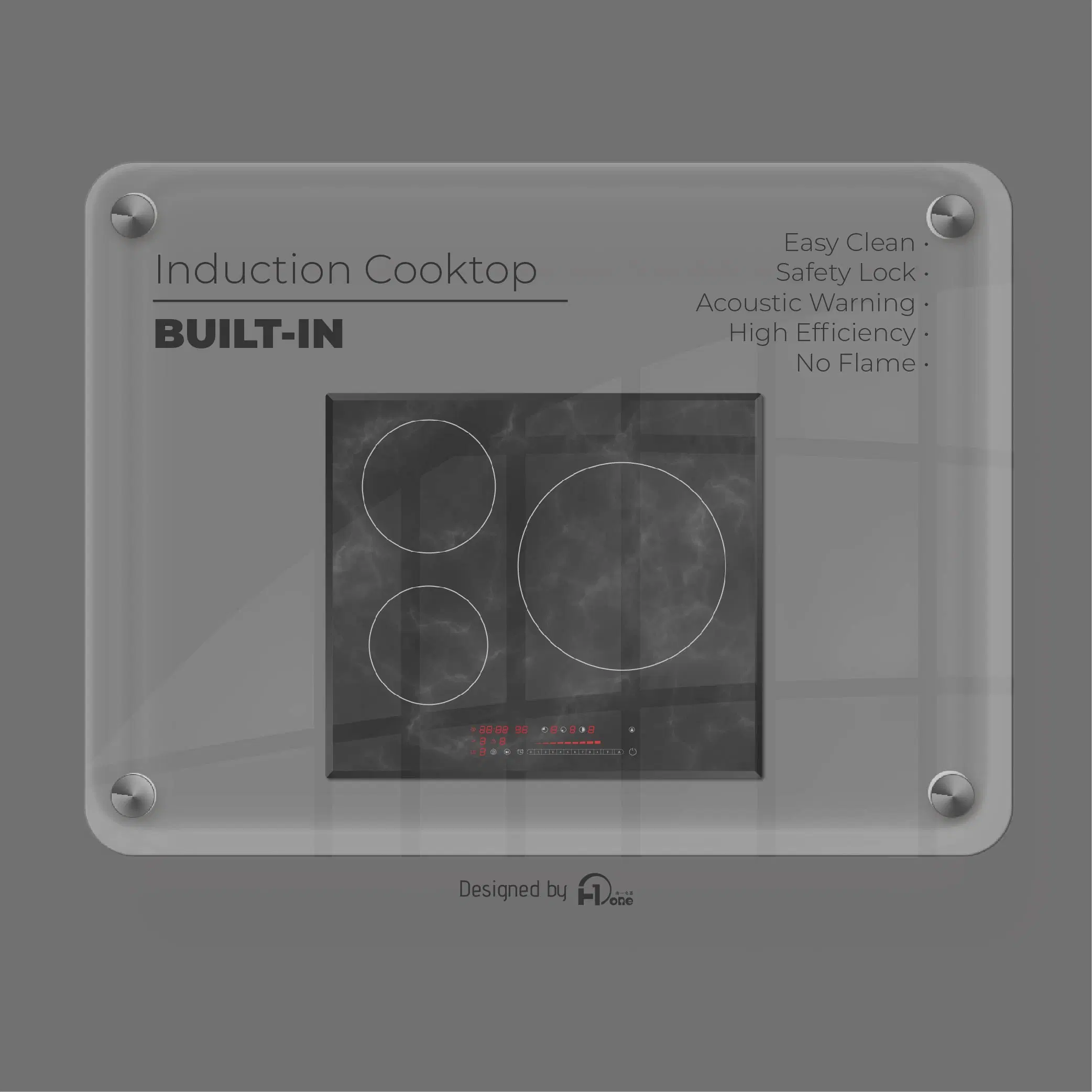 Dropin 60cm 3 Burners Induction Plate with Metal Body and Sleek Glass Surface