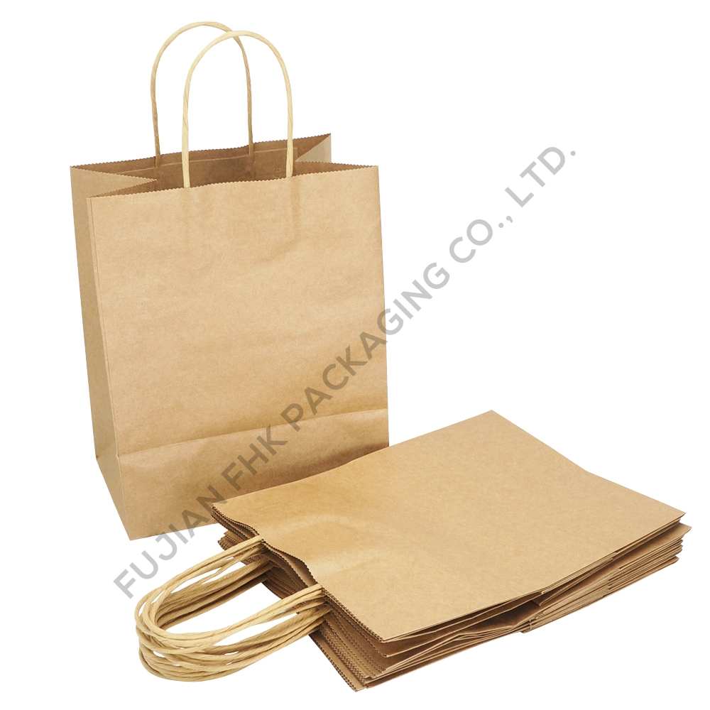 Craft Packing Bag with Flat Handle Twist Handle Kraft Paper Tote Bag Manufacturers with Your Own Logo