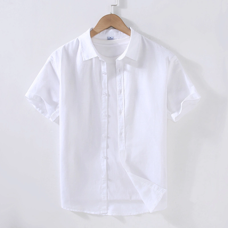 Men's Button Down Solid Short Sleeve Patchwork Shirt