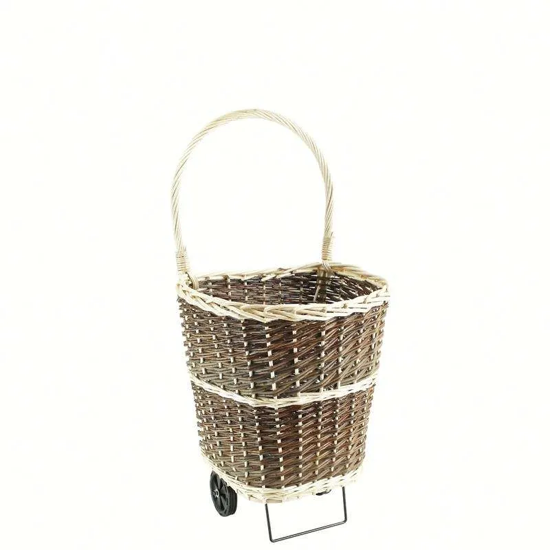 Made in China Trolley Cart Customized Wicker Basket with Wheels