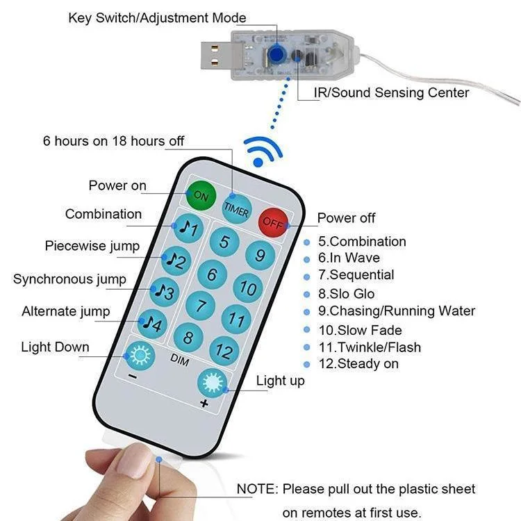 LED Rideau de lumière activé par le son de la musique avec crochets, fil de cuivre USB 5V, éclairage décoratif de fée de Noël pour fête.