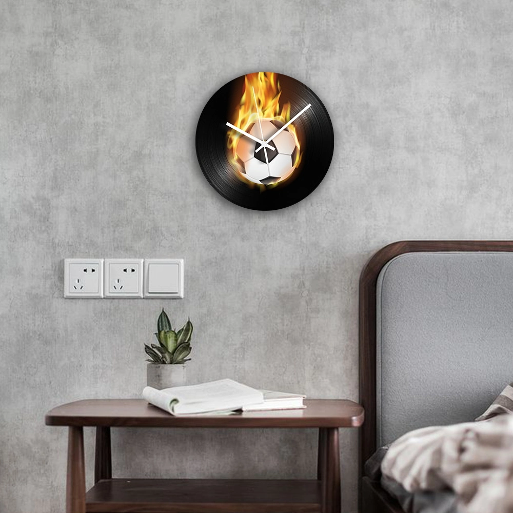 Round Shape Burning Football Vinyl Record Modern Decor Wall Clocks