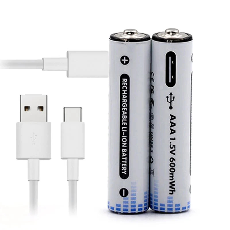 Micro USB Rechargeable 3A Li-ion Batteries 1.5V 600mAh Type C Lithium Ion Triple a Size AA AAA Environmental Rechargeable Battery