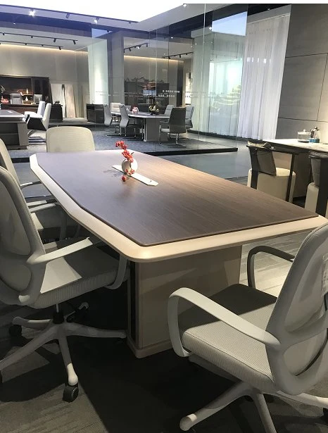 Mesa de reunião de madeira moderna para escritório em melamina