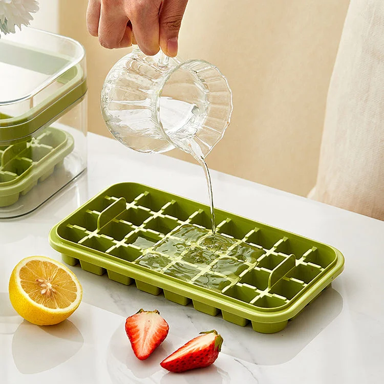 Sesame Transparent Clear One Button Press Type Ice Mold Box Colorful Lid 2 Layers Ice Tray