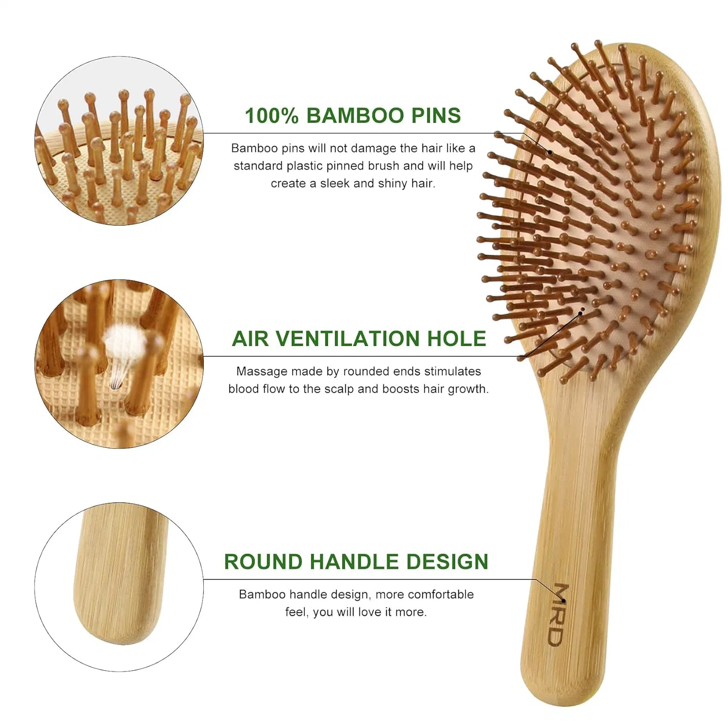 Juego de cepillos de cabello de bambú natural