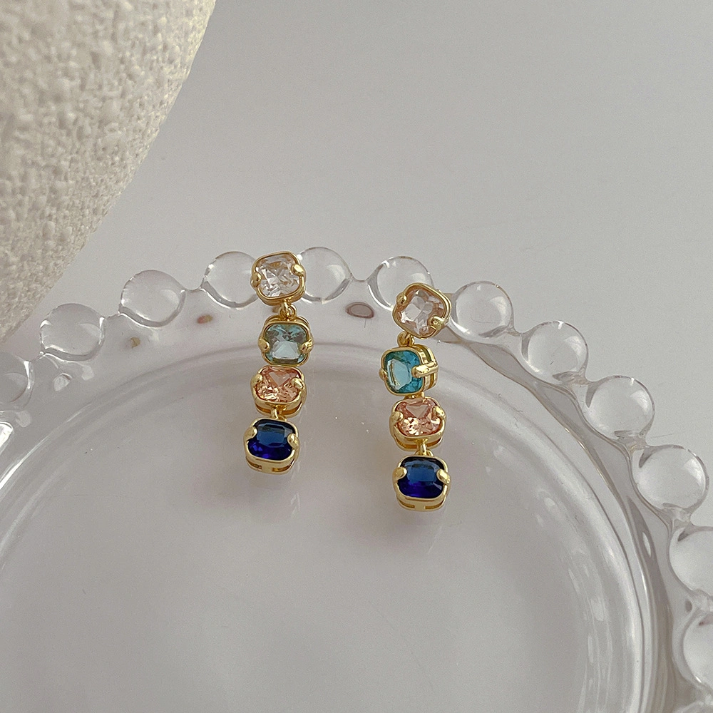 Luxury Colorful Gemstone Crystal Drop Women Earrings