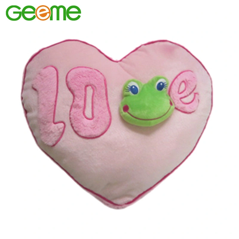 Promotional Kids Plush Heart Embroidered Love Cushion with Frog Head