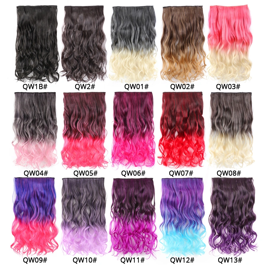 Heat Resistant Fiber Synthetic Hair Pieces One Piece 5 Clips in Hair Double Drawn Thick Ends Clip in Hair Extension