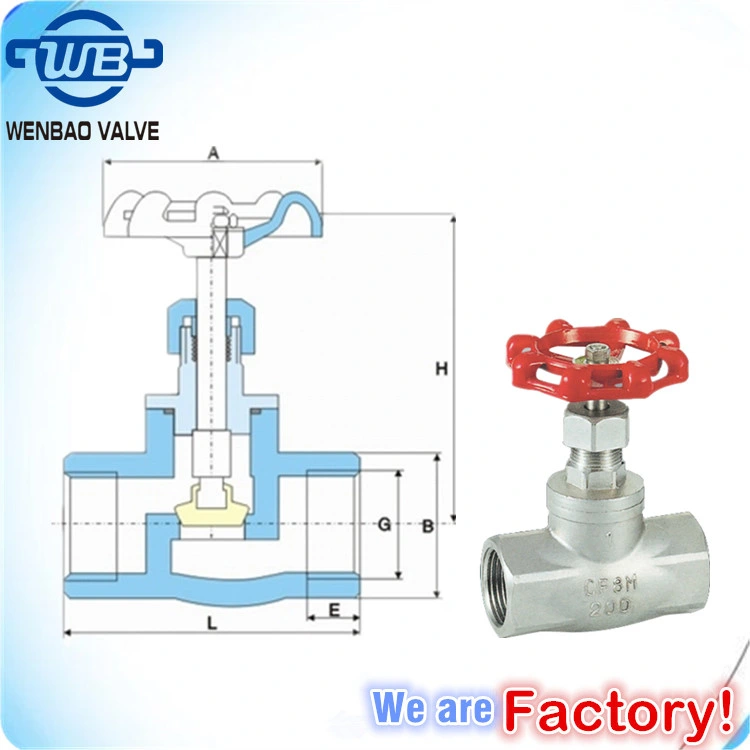 Female Screwed CF8m Globe Valve 11/4" 200wog Stainless Steel Gate Valve 1-1/2" CF8m 200psi Check Valve