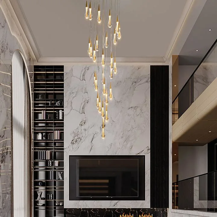 Villa Stair Lamp Long Hotel Lobby Oro Chandelier moderno Luster Mobiliario de luz de cristal de lujo Chandelier