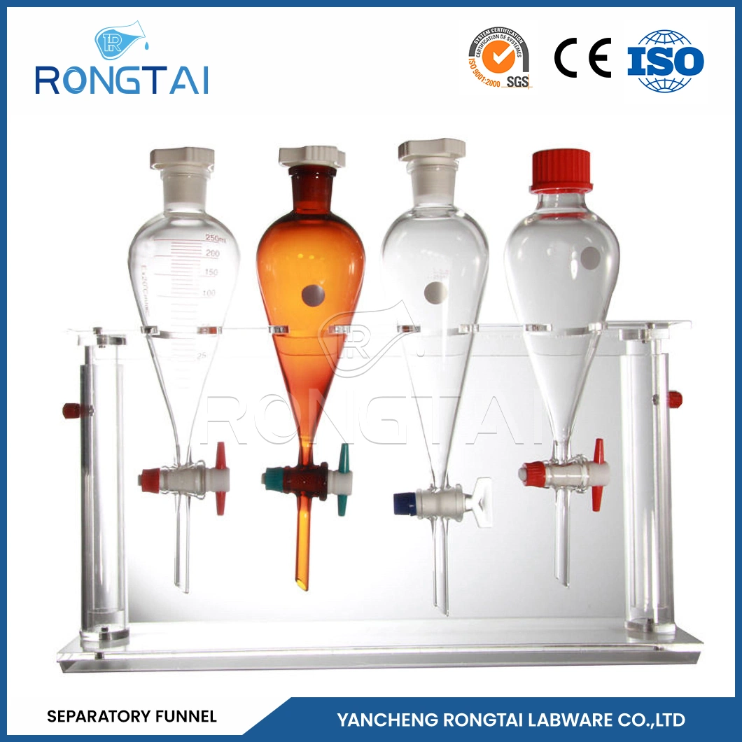 Rongtai Chemie Labor Ausrüstung Großhändler Labor Glassware China Birnenform Separationstrichter mit Tetrafluoro-Pist