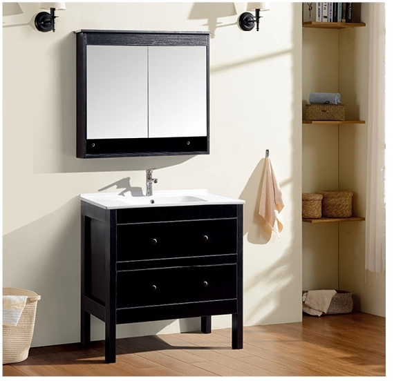 PVC Modern Elegant Customized Size Black Bathroom Furniture Vanity Set