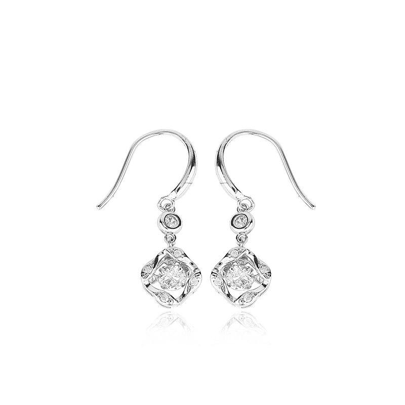 Trendy 925 Sterling Silver Four Leaf Clover Beating Zircon Dangle Earrings