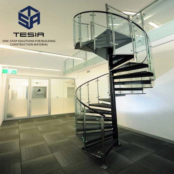 Factory Price Wood Treads Stainless Steel Indoor Design LED Stair Spiral Staircase