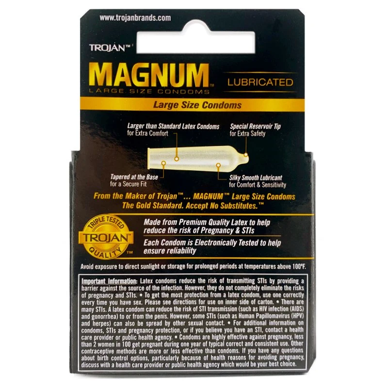 Trojan Magnum condones de látex de gran tamaño lubricados, disfrute cada noche con su Lover, depósito especial para mayor seguridad