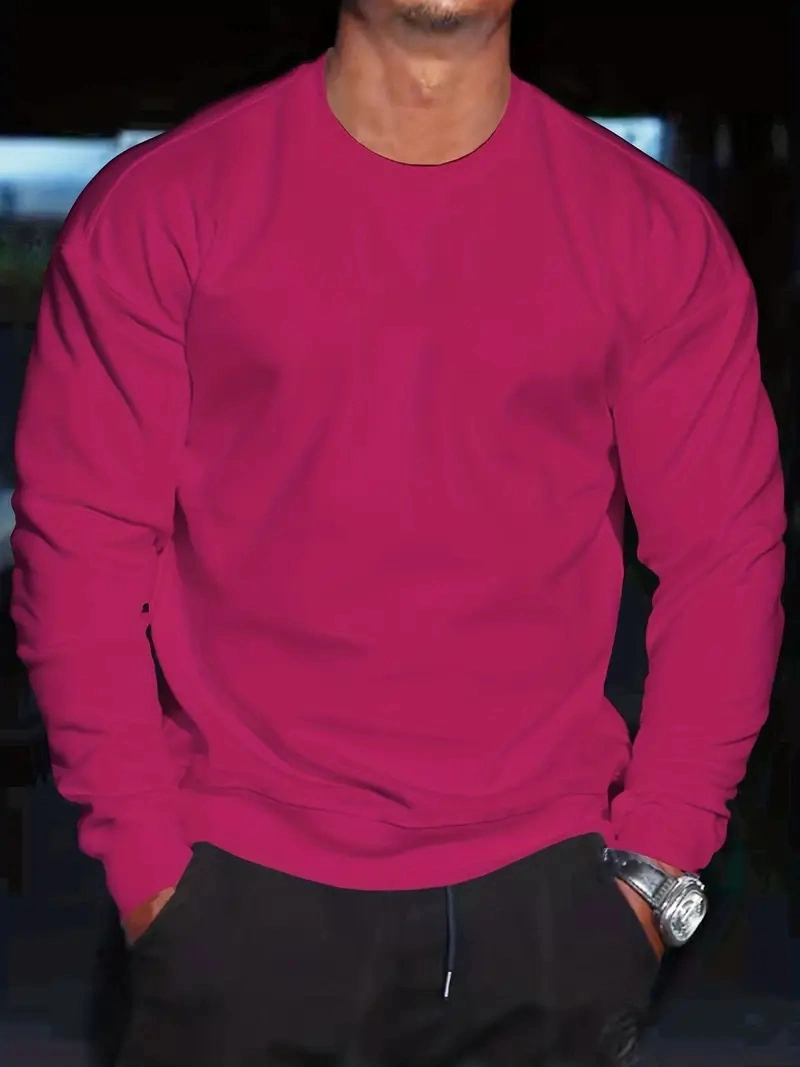 Winter Long Sleeve Tops Crew Neck Cotton Sweatshirt Pullover for Men Warm Solid Color Sweatshirts