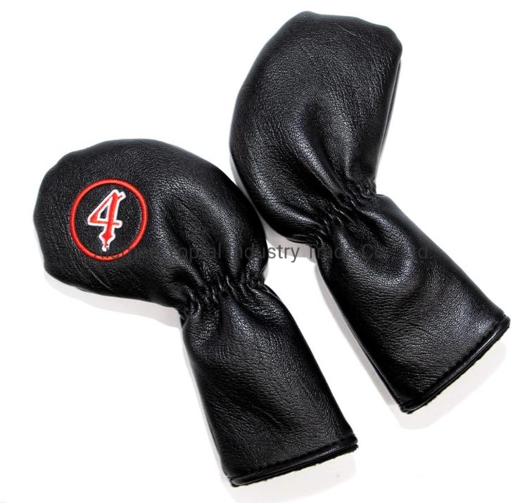 Factory Price Embroidery Logo Black Premium PU Leather Headcovers Golf Club Iron Head Cover