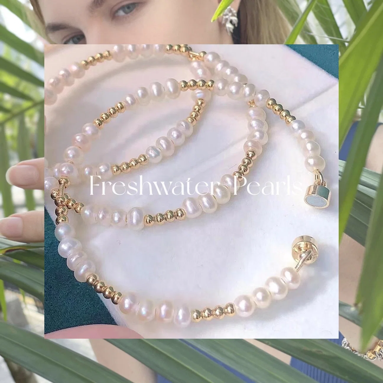 Hot Sale Natural Freshwater Pearl Bracelet with Gold Beads Handmade Women&prime; S Jewelry Bangle for Gift