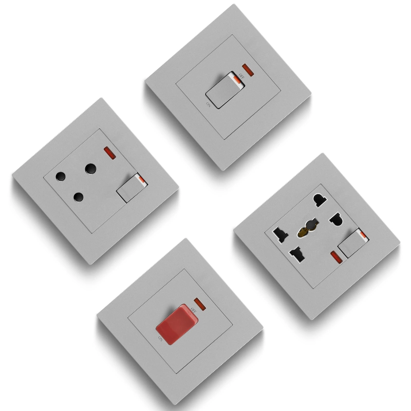 Sliver Color 1 Gang 5 Pin 13A Multi-Function Switched Socket with Neon