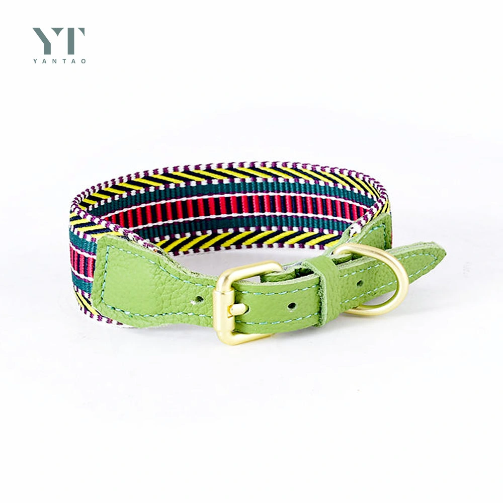 Manufacturer Custom Cow Leather Dog Collar Luxury Design Personalized Nylon Fabric Pet Collar for Dogs