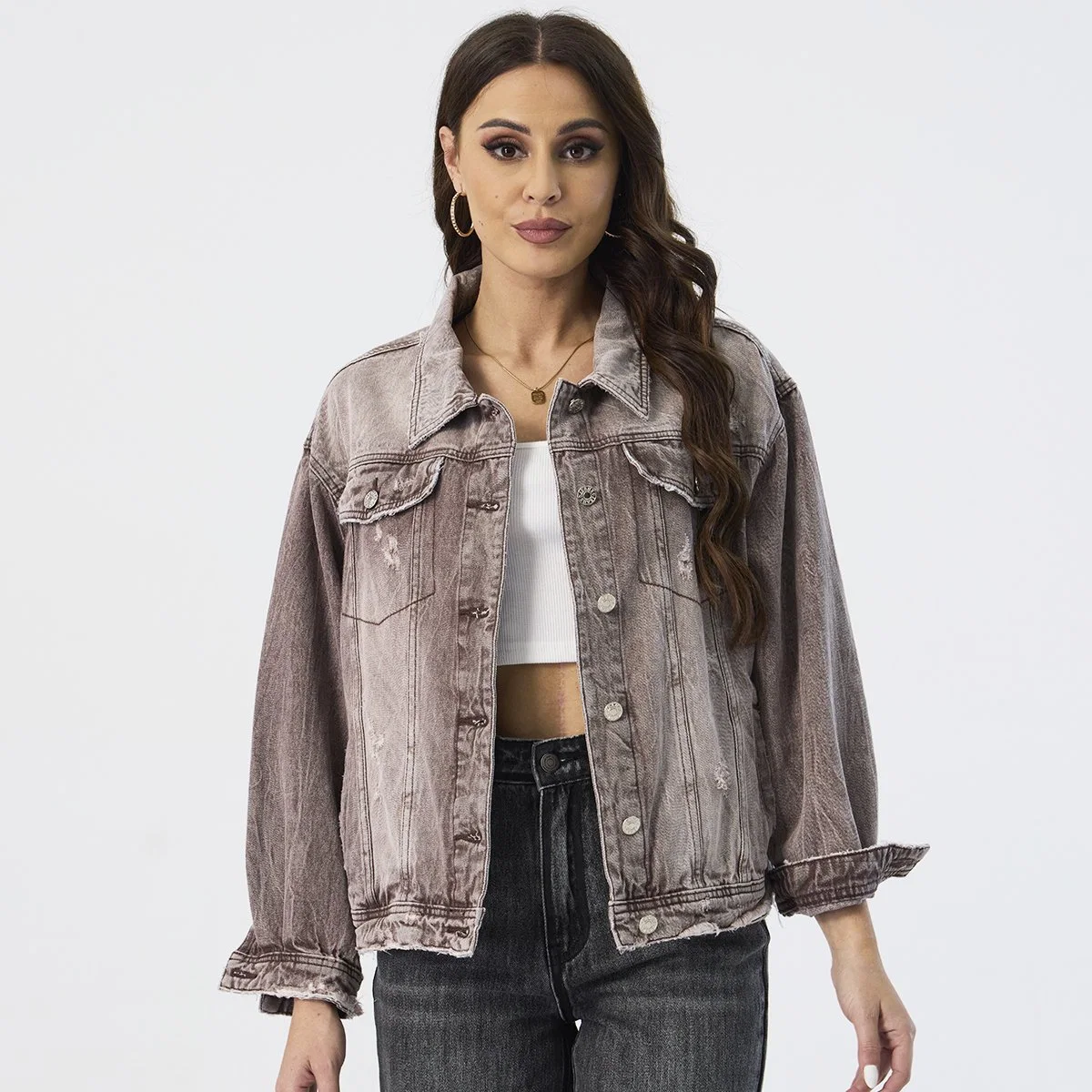 Custom Stone Washed Fashion Casual Female Top Long Sleeve Women Denim Jacket