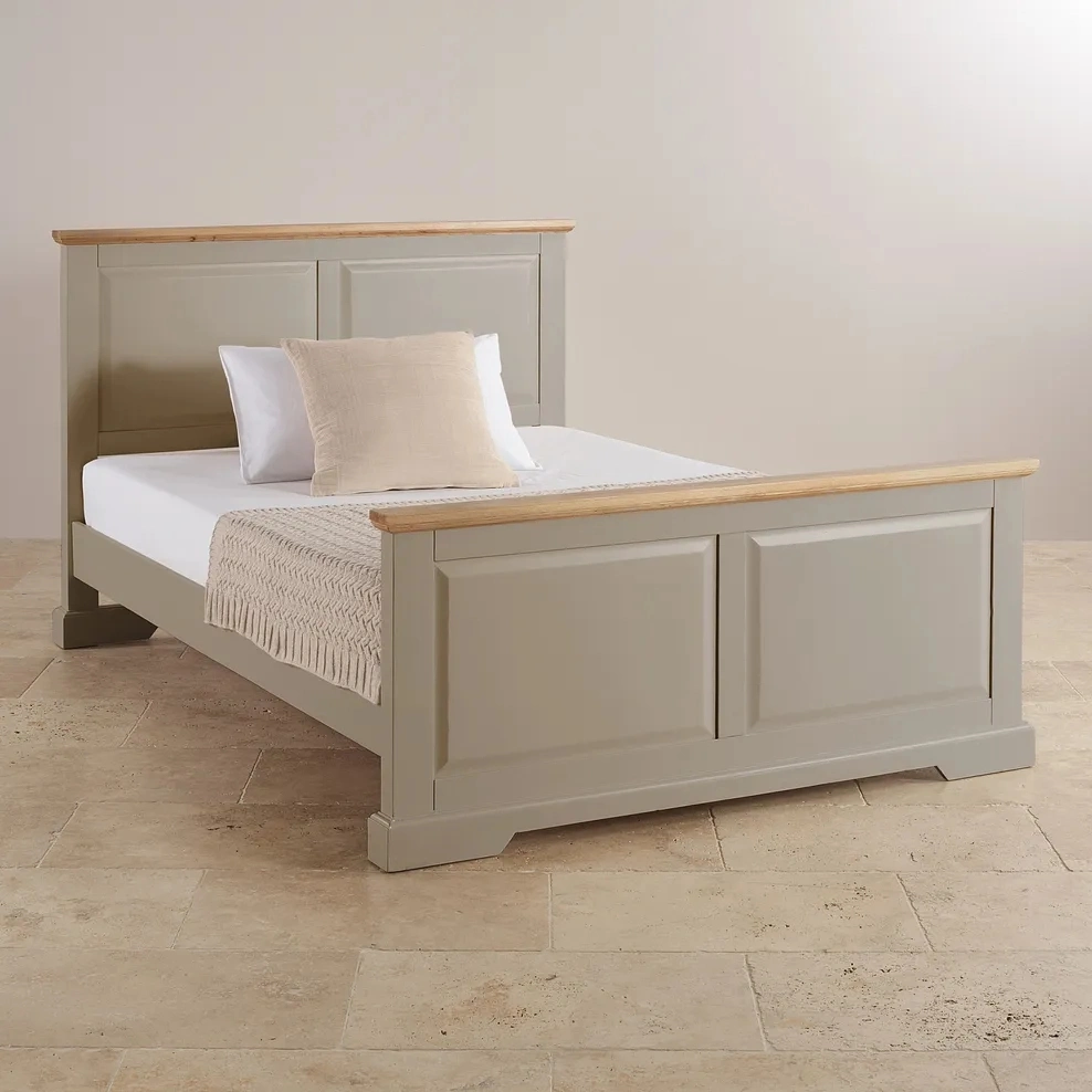 Natural Solid Oak & Grey Painting Single Sized King Double Sized Bedroom Bed