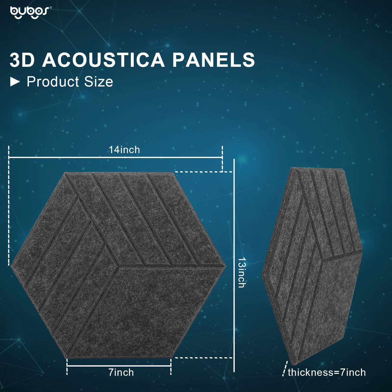 Bubos Eco Friendly Soundproof Polyester Fiber Carved Acoustic Panels 3D Hexagon Panel