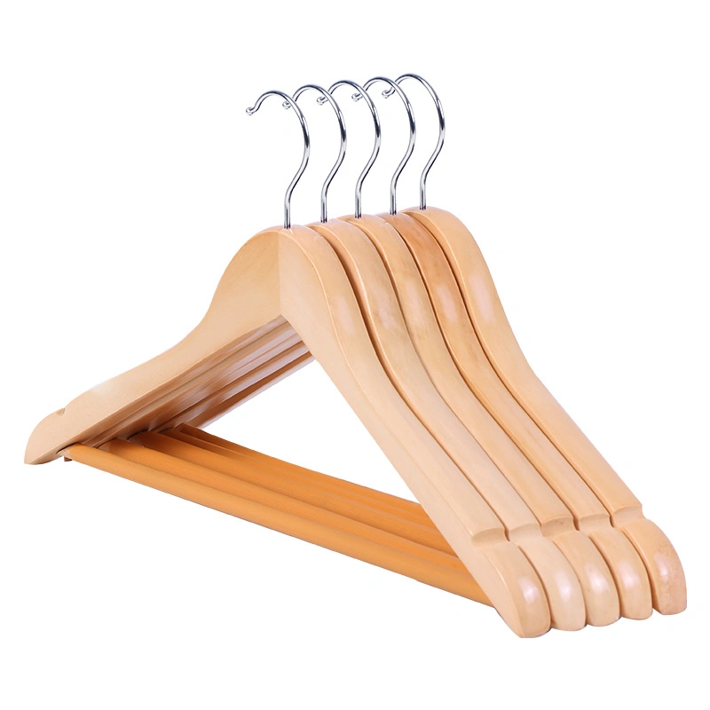 Hotel Hangers: Guestroom Natural Wooden Top Clothes Hangers of High quality/High cost performance  with PVC Plastic Tube Bar for Men&prime; S/Women&prime; S Coats and Shirts