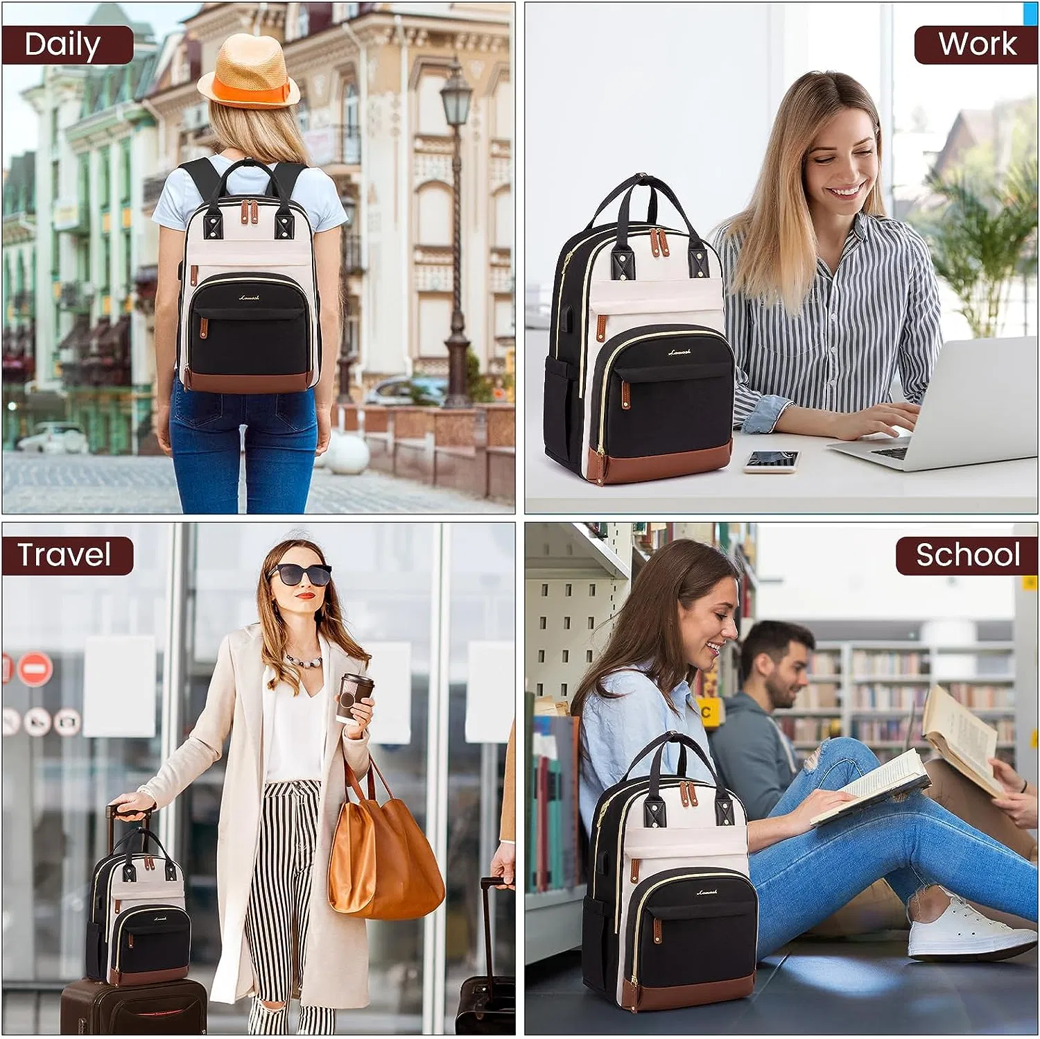 15,6"Waterproof Fashion Travel Laptop hombres mujeres Mochila Moda Bolsa de hombro