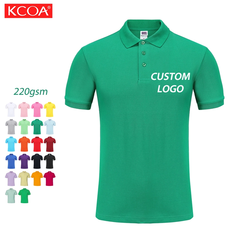 Garnie 220GSM Logo personnalisé en coton vert foncé Polo pour hommes