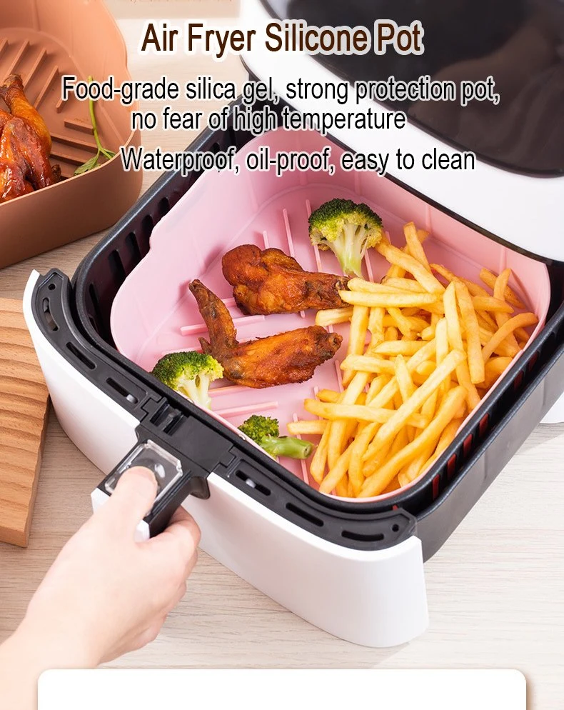 Aire reutilizables freidora alimentos seguros Airfryer Cesta de la Olla de SILICONA silicona rectangular de la camisa de aire en el molde para hornear freidora con la circulación de aire